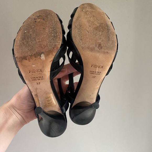 FENDI spuntata cuoietto nero heels sandal black Size 37 - Picture 8 of 16